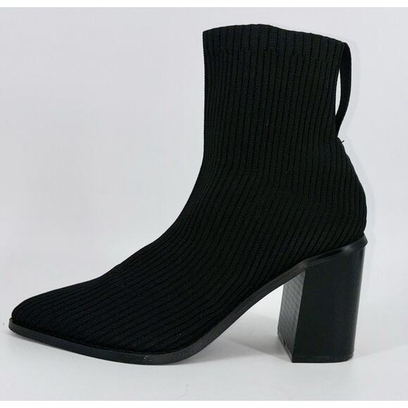 LULUS Farlie Ribbed Knit Pointed Toe Sock Boots Black Size 8 Block Heel Ankle - Picture 7 of 10